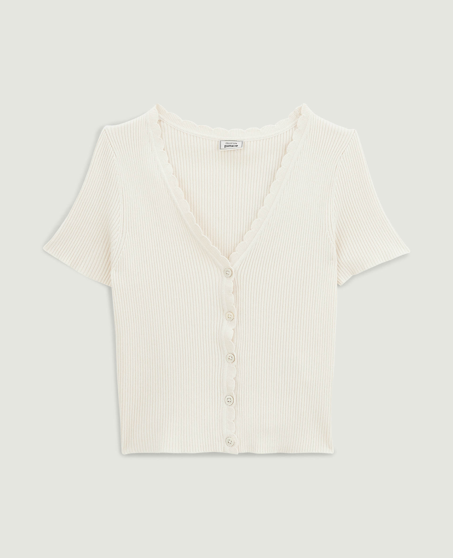 Top boutonné maille côtelée - Blanc