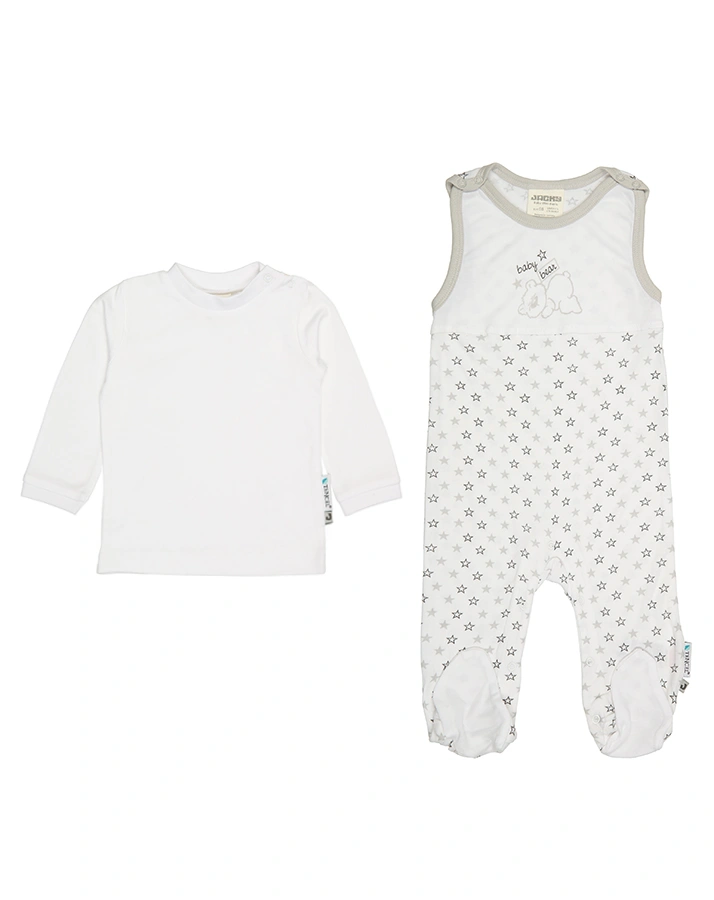 Strampler BABY BEAR mit Langarmshirt in weiß/grau
