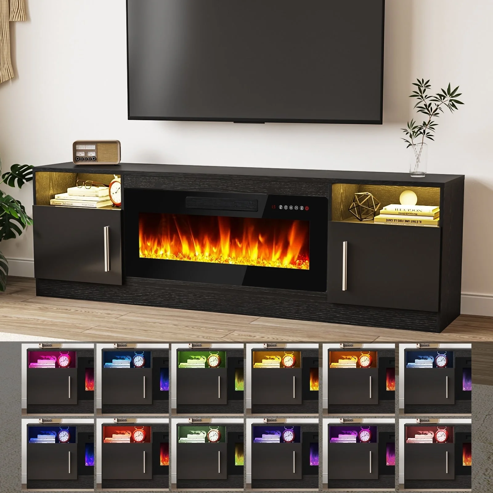 Bossin 70 Fireplace TV Stand with 36 Electric Fireplace, TV Stand for TVs Up to 80, 16 Colors LED Lights/Entertainment Center