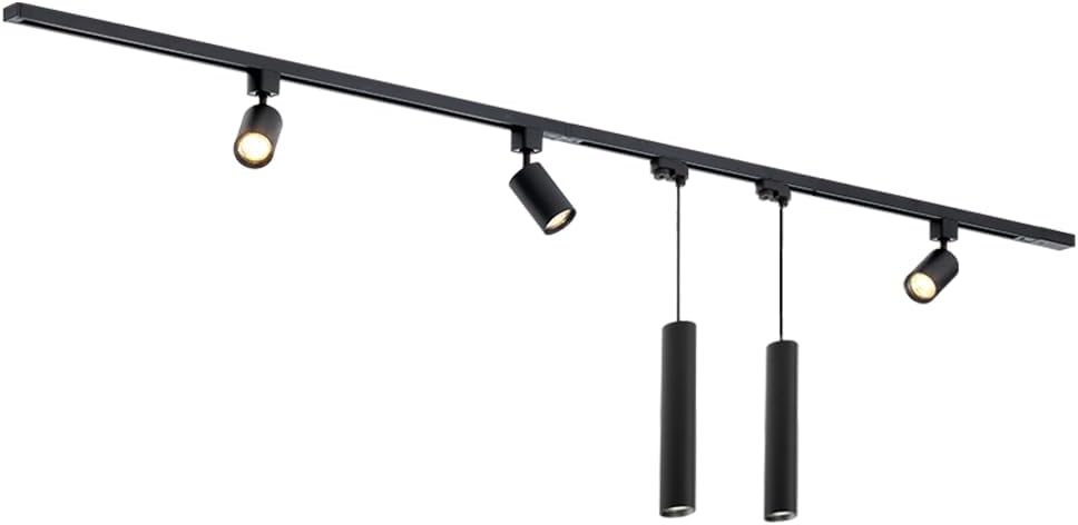 Qub Focus III 1-Phasen Led Schienensystem Komplettset - 300cm - Set 3 Spots und 2 Pendelleuchten - 3x 1m Schienen - I-Form - GU10 & LED-Kompatibel - Erweiterbar & flexibel - Spot lampe - Schwarz