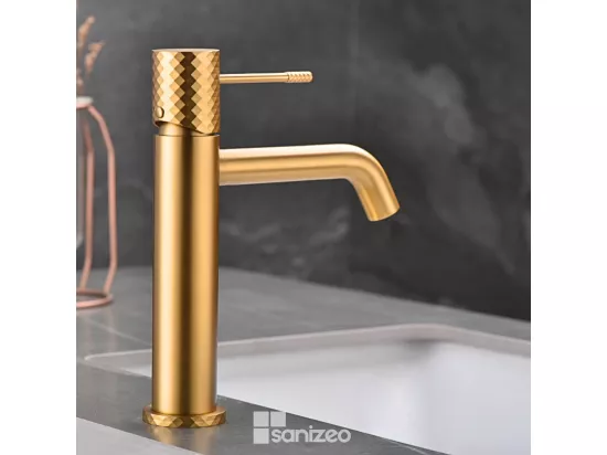Robinet Mitigeur de Lavabo anti-calcaire Bec Bas Or Brossé IMEX GENOVA BDG053-1OC