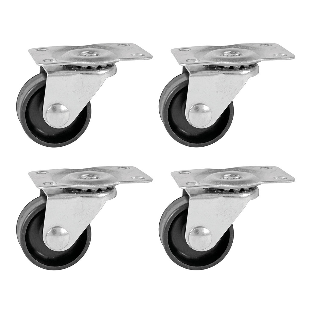 Lot de 4 roulettes pivotantes plastique et acier D 32mm