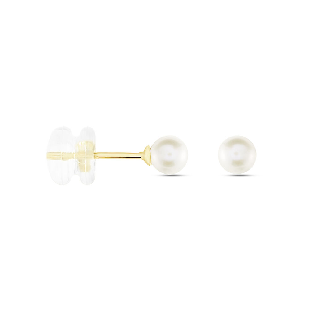 Boucles D'oreilles Puces Suki Rondes Nacres Or Jaune Perle De Culture