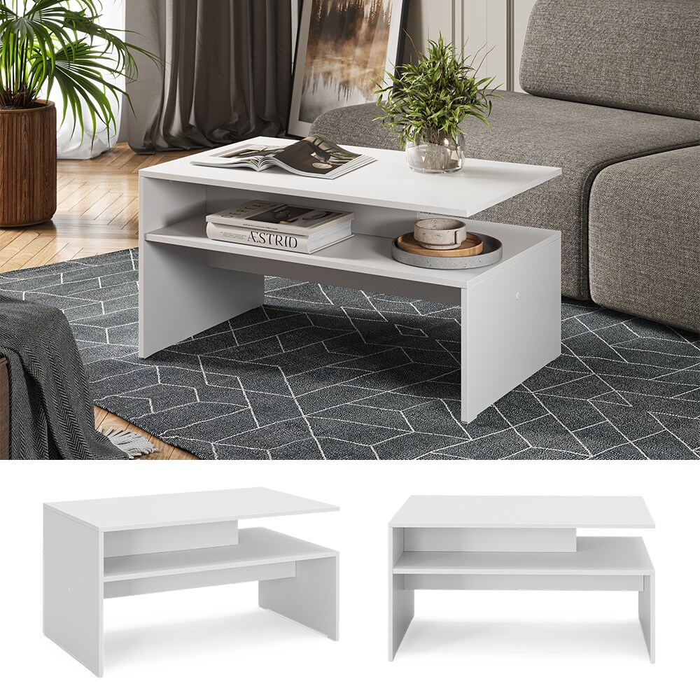Vicco Couchtisch Albin Weiß 92 x 48 cm mit Ablage