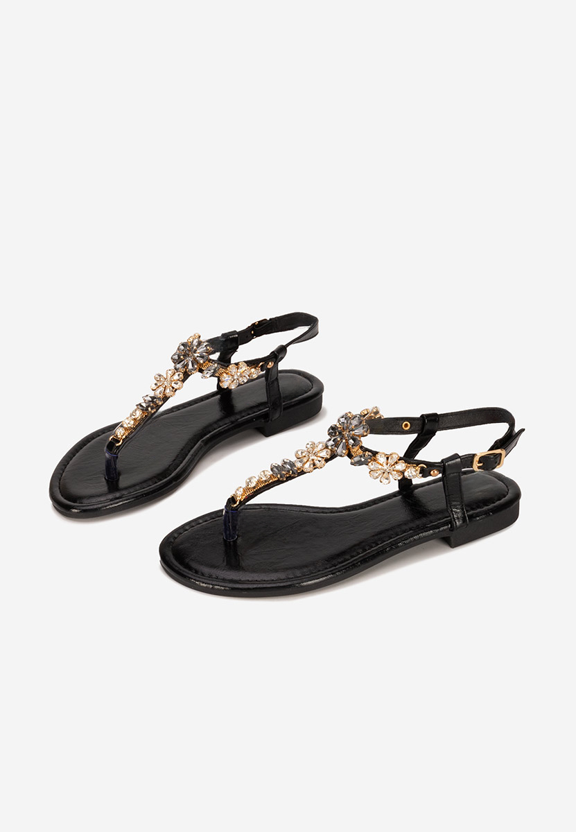 Sandales avec strass sans talon noires Florya