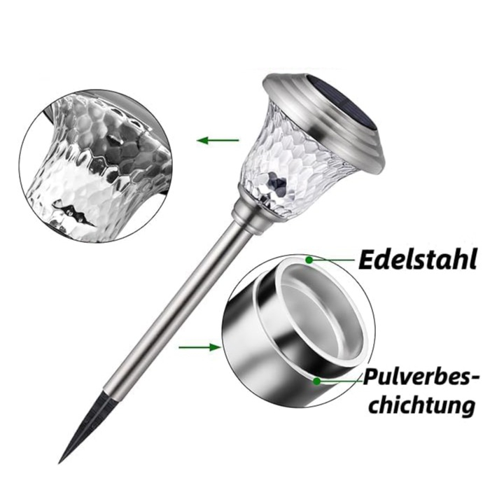 (2er Set) Ø115x440mm Edelstahl LED Solar Lampe Outdoor Gartenleuchte Wegbeleuchtung IP44 - Silber / Kaltweiss