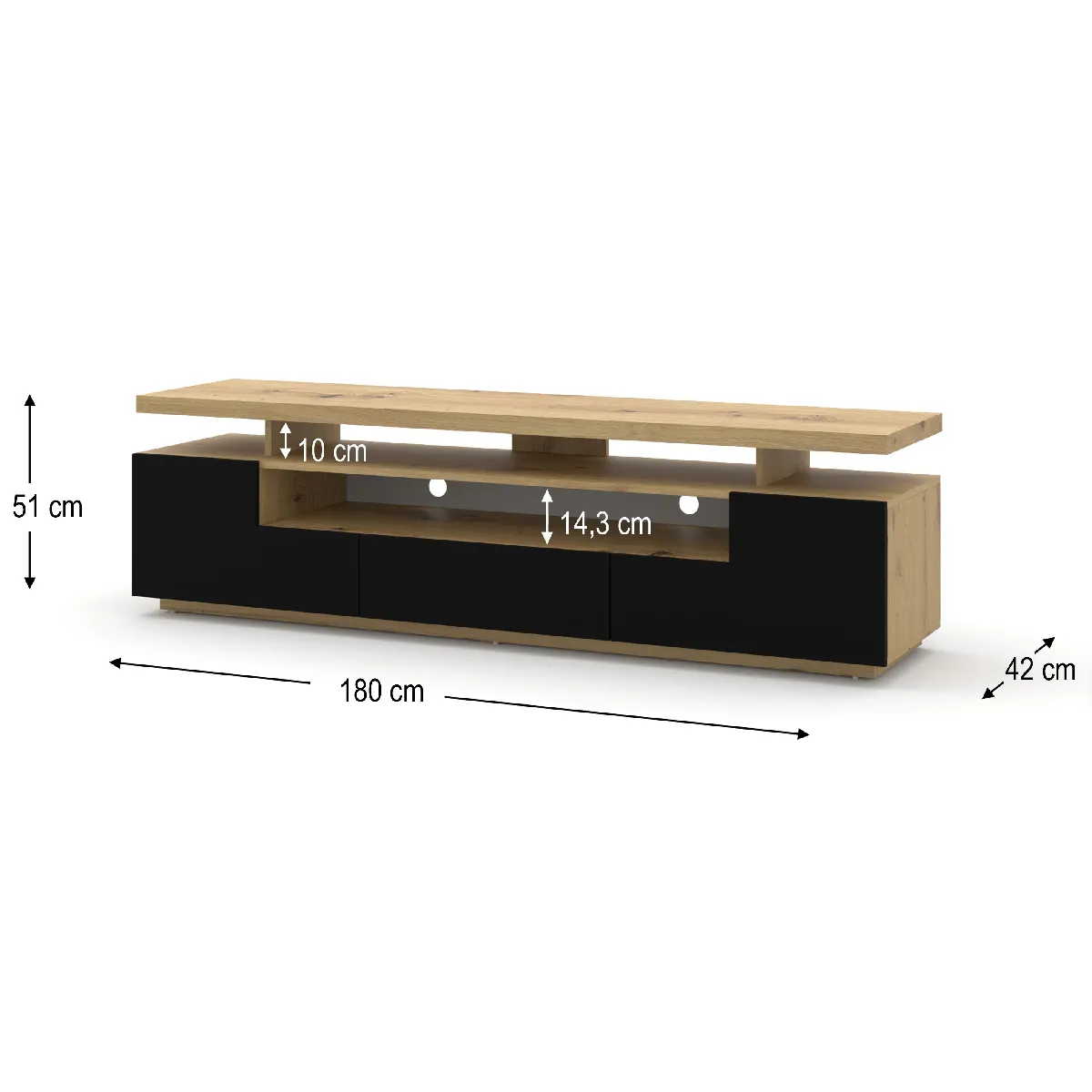 BIM Furniture Meuble TV EVA 180 cm | Chêne/Noir