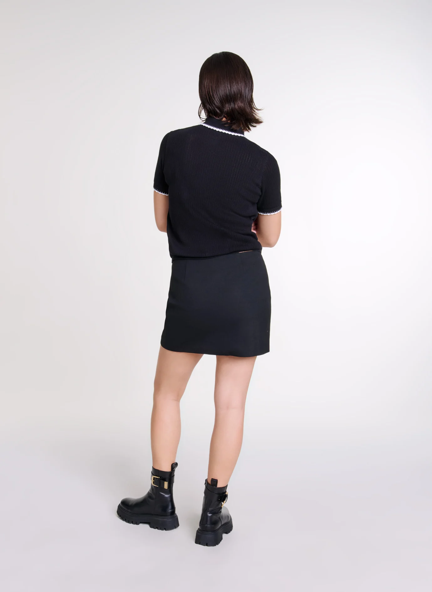 Polo droit en coton mélangé | Noir