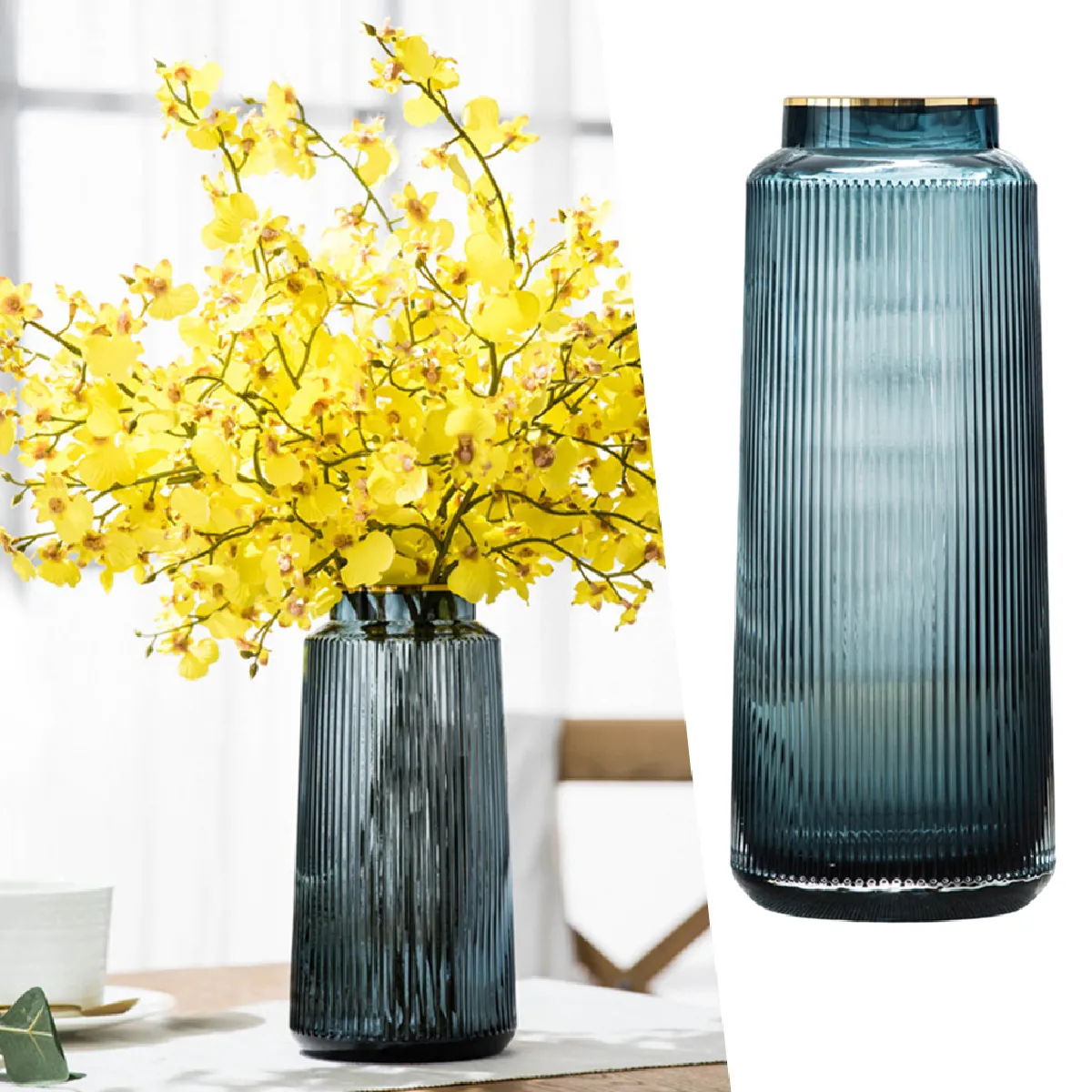 Vase En Verre - Décoration Bleu 30cm
