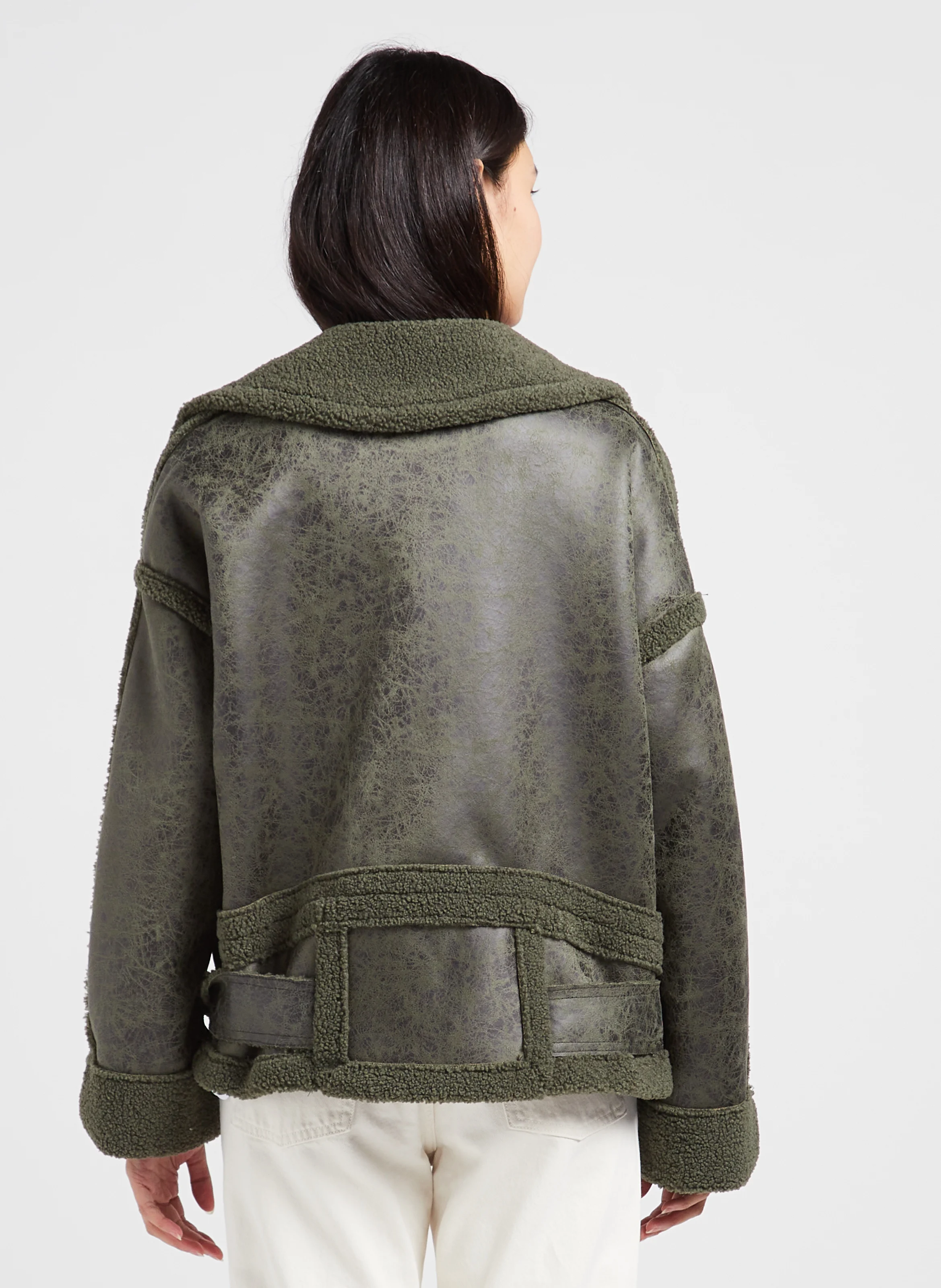 Blouson col classique fourré| Vert