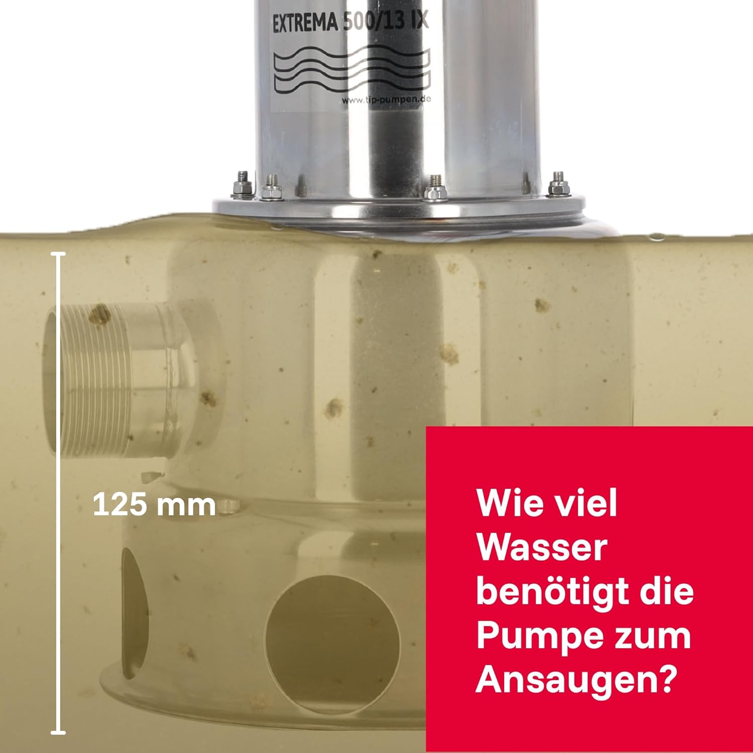 T.I.P. Schmutzwasser Tauchpumpe - Baupumpe Edelstahl (30.000 l/h Fördermenge, 13m Förderhöhe, 1,3bar Druck, 1.800W, 45mm Korngröße, Waschlauge, heißes Wasser bis 95°C) Extrema 500/13 IX, 30171