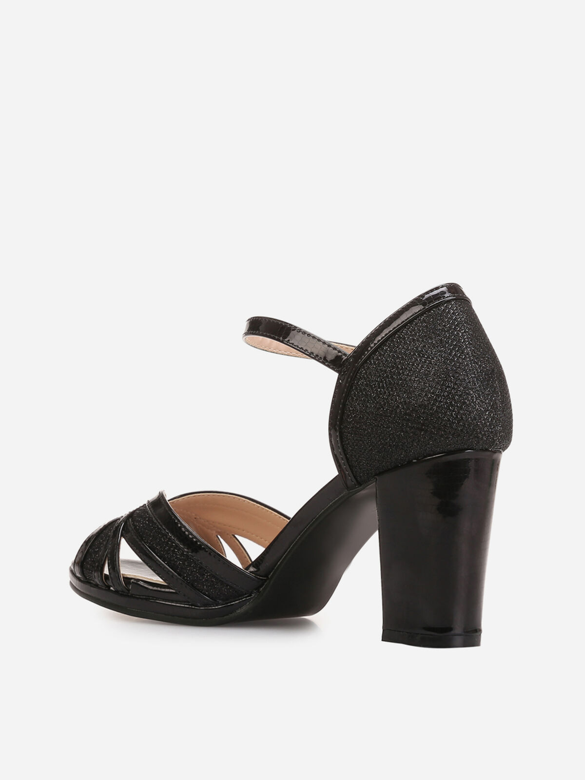 Sandales en simili cuir et paillettes- Noir