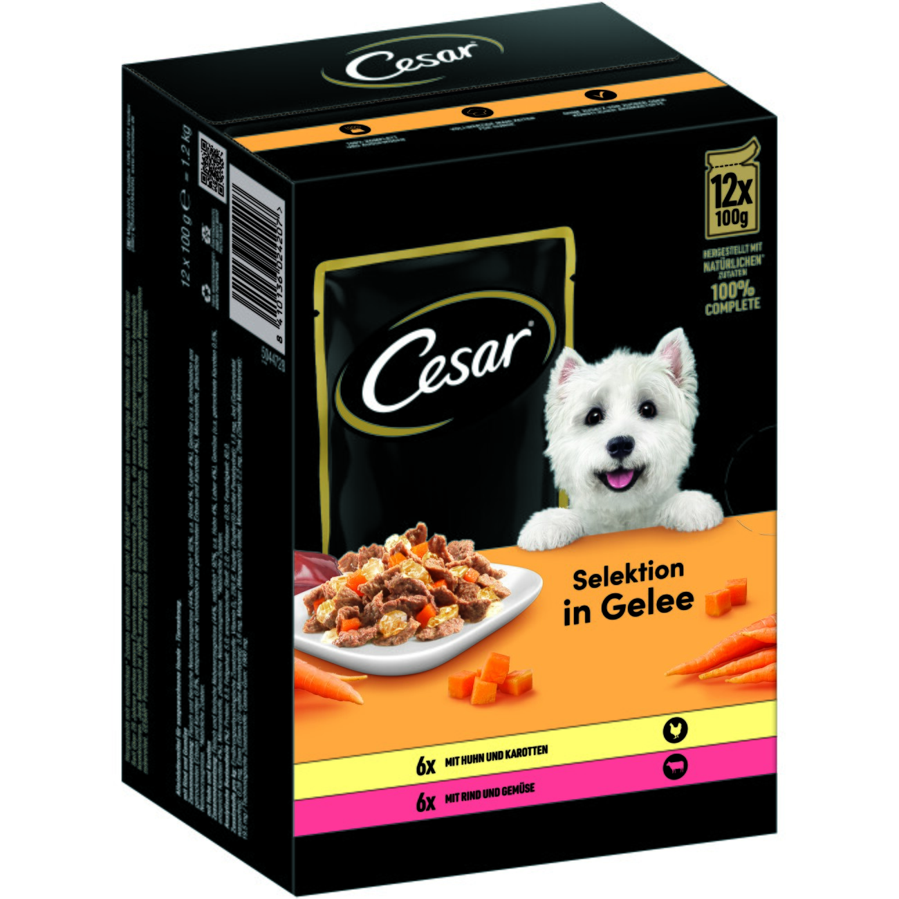Cesar Multipack in Gelee mit Huhn Karotten Rind und Gemüse 4x12x100g