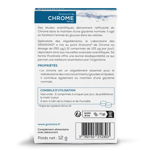 Comprimidos mastigáveis Granions Chrome - Anti-lanches - Embalagem com 2 x 60 comprimidos