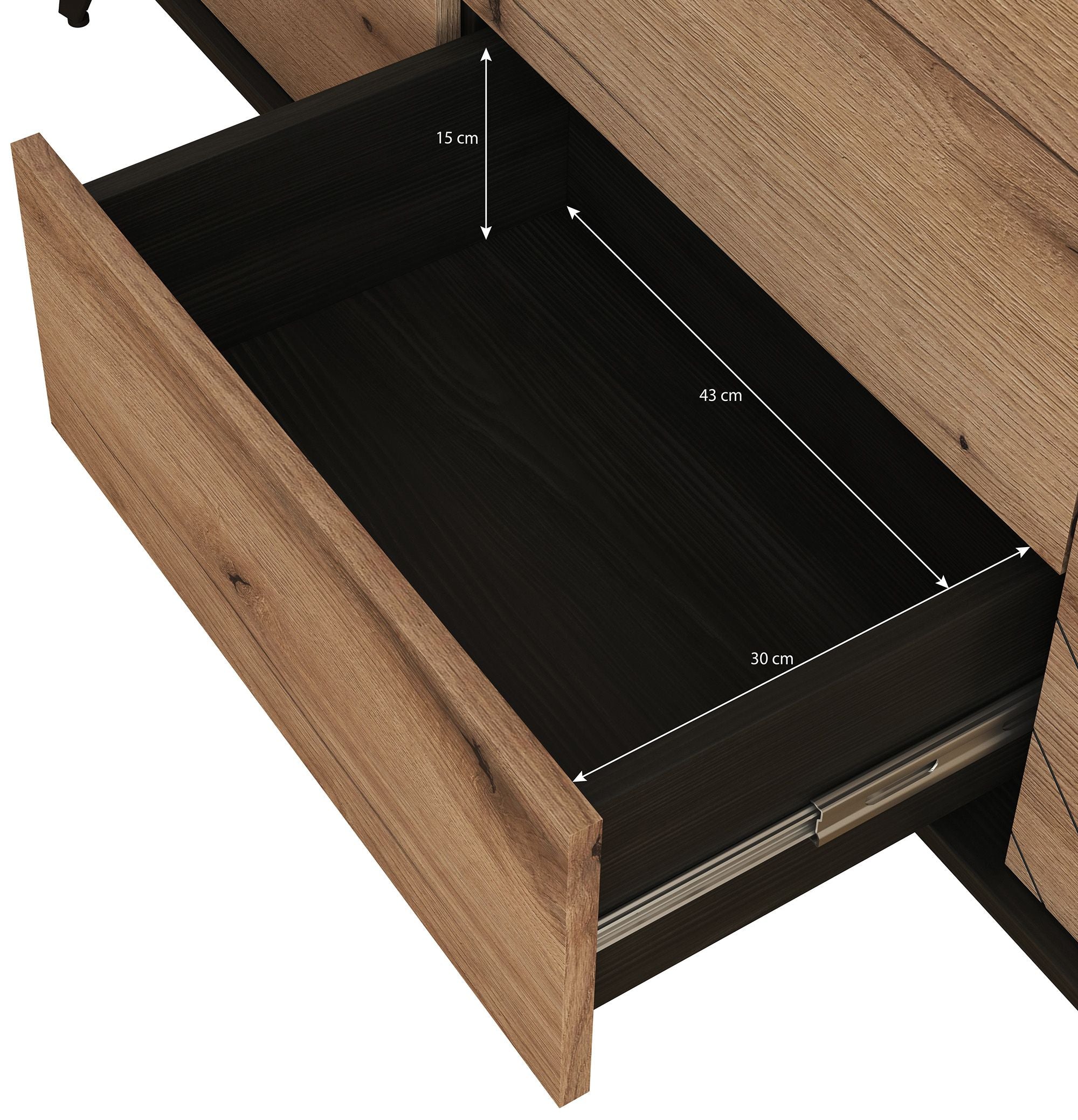 Meubella - Dressoir Dolores - Eiken - Zwart - 154 cm - met lades