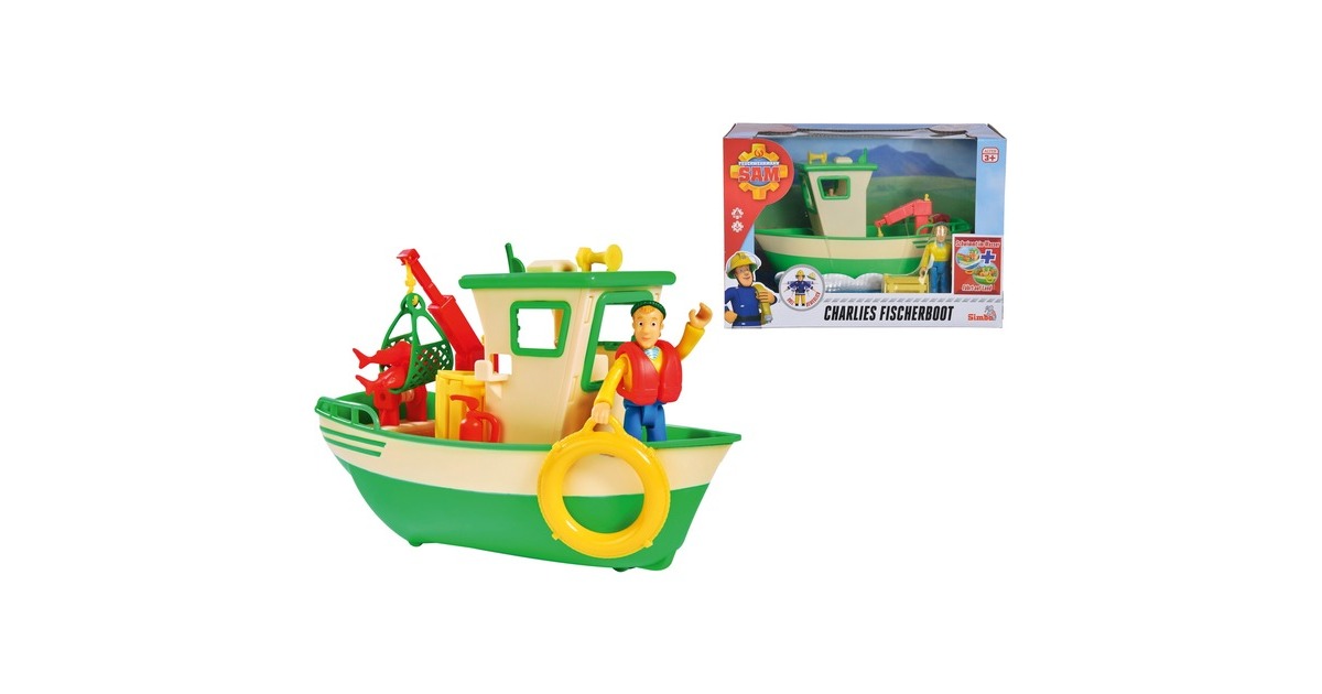 SimbaBrandweerman Sam - Charlie's vissersboot met figuur Speelgoedvoertuig