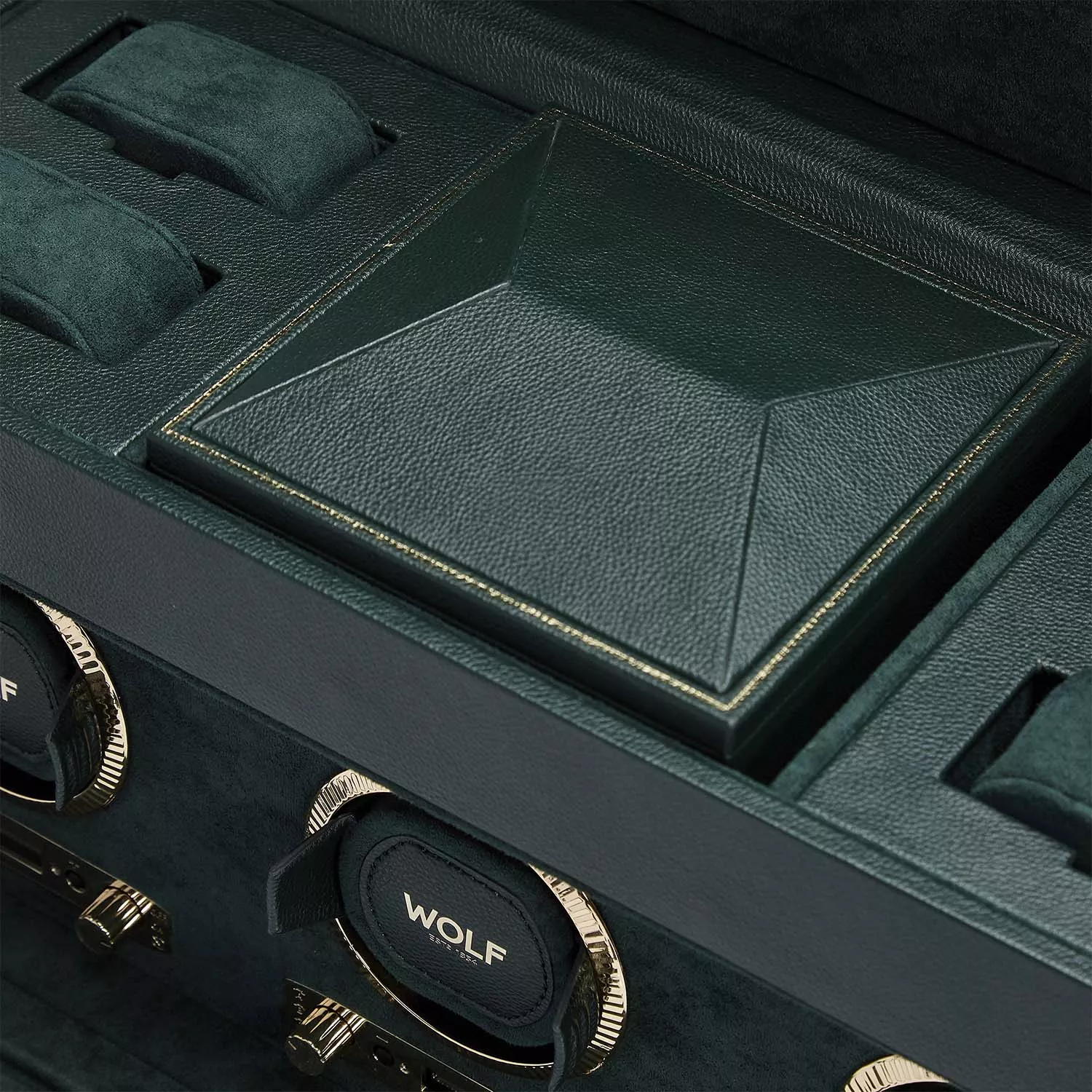 Wolf British Racing Green Watch Winder 3 ure Grøn Imiteret Læder 792341