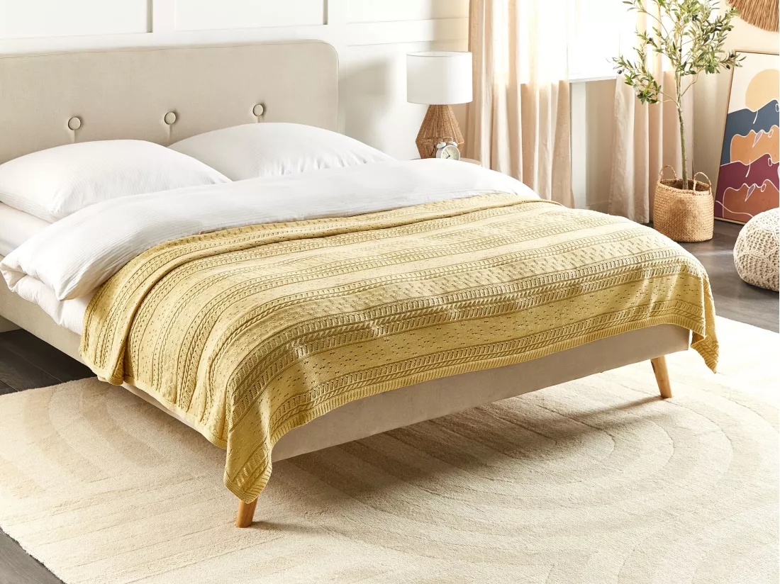 Couvre-lits DAULET Coton 150 x 200 cm Jaune