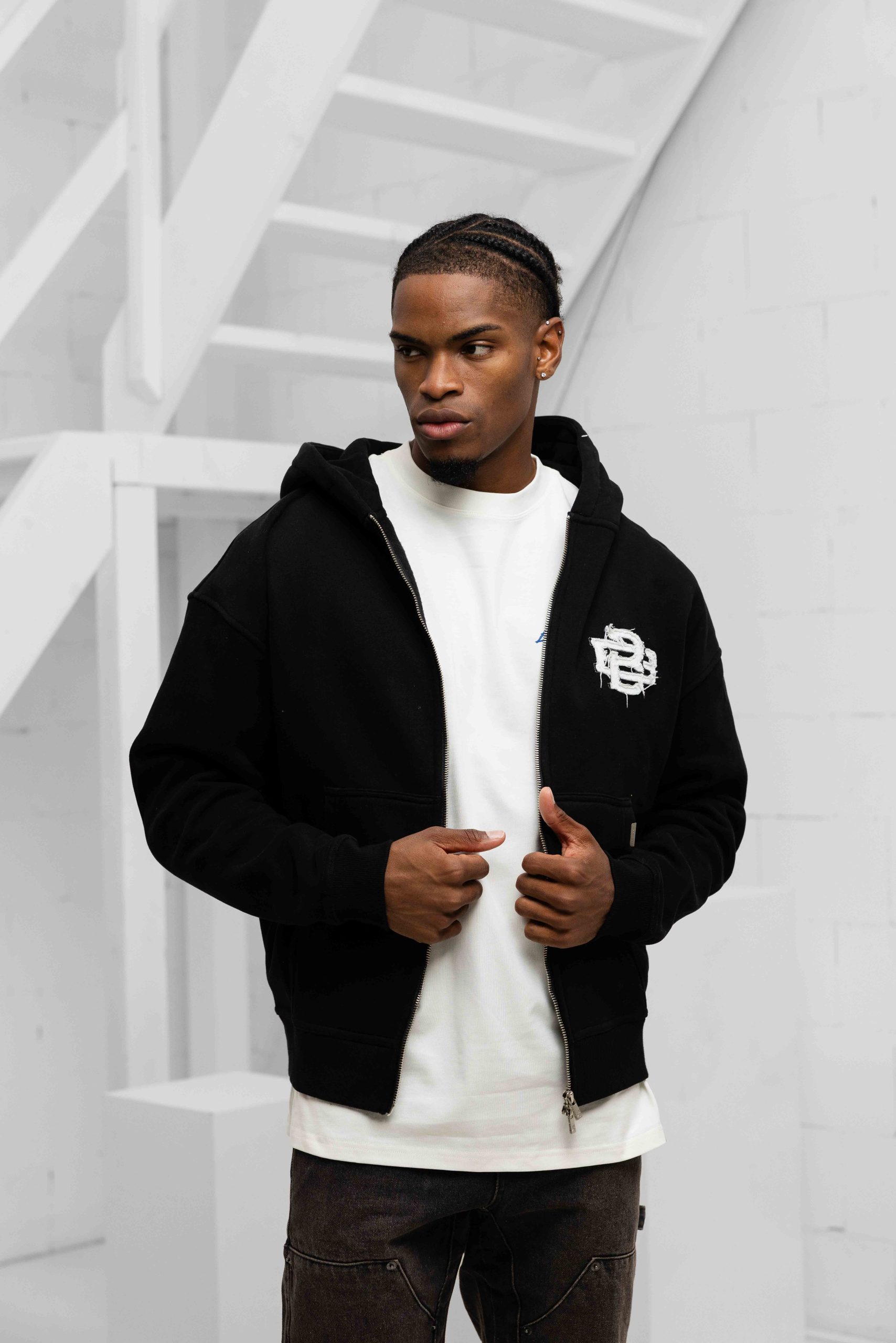Black Bananas Ripped Zip Hoodie Heren Zwart