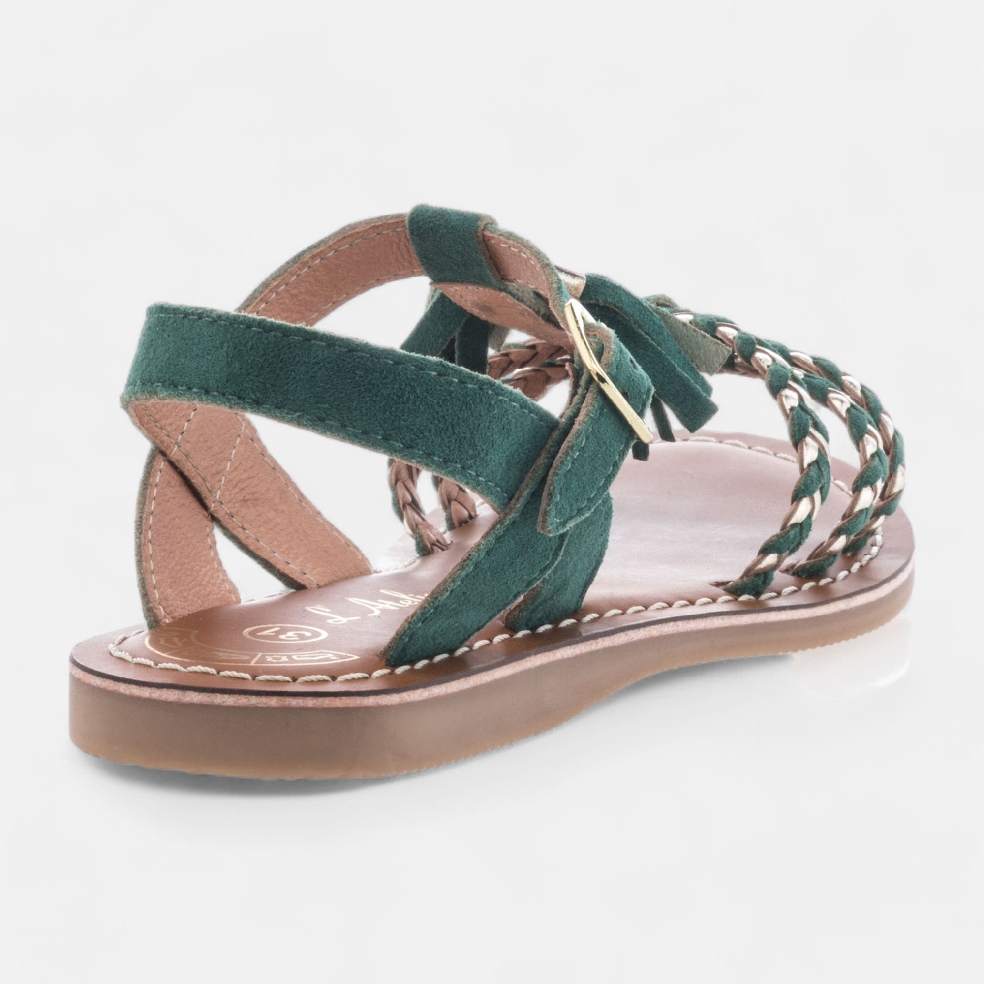 Nu-pieds Fille en cuir vert