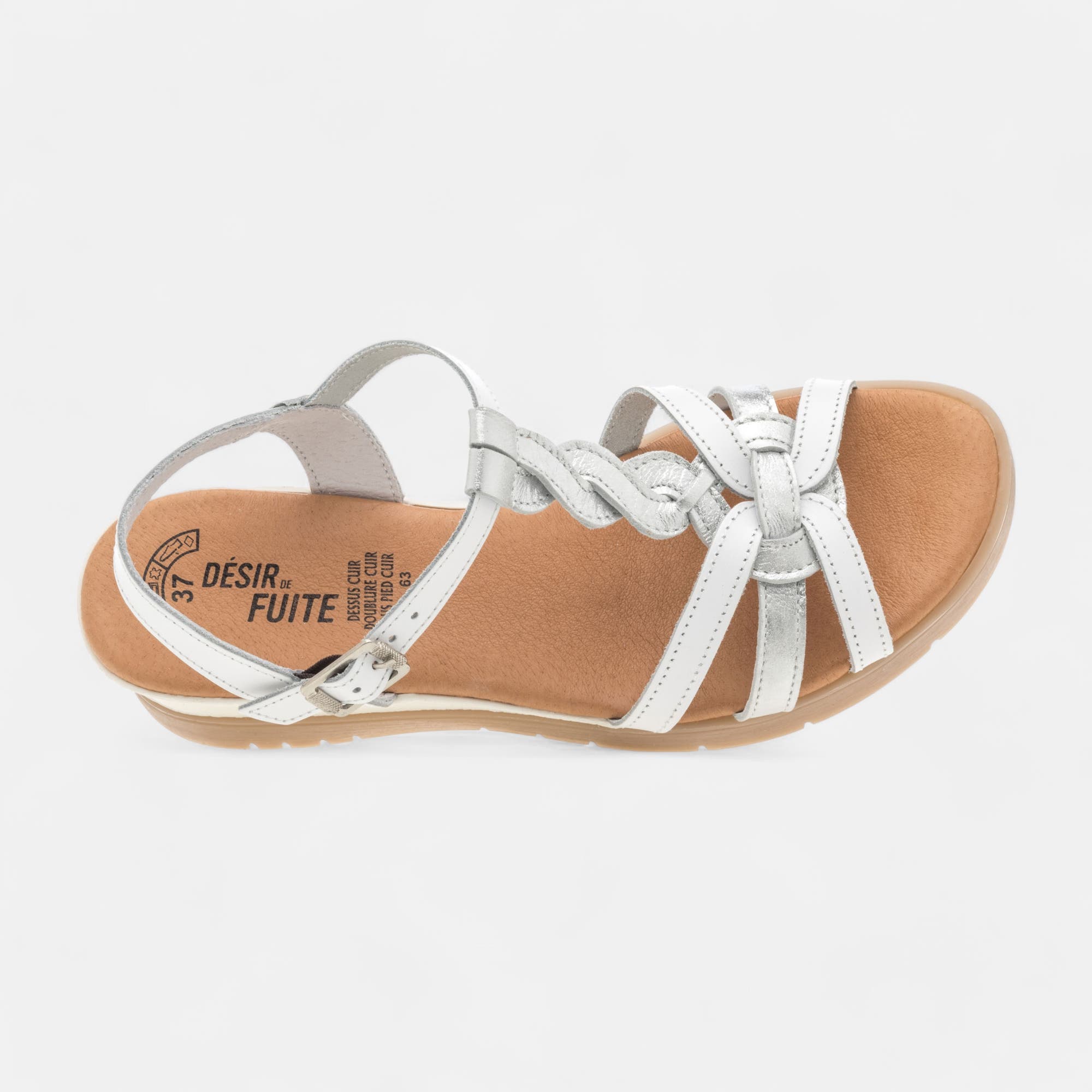 Sandales à talon compensé Femme en cuir blanc