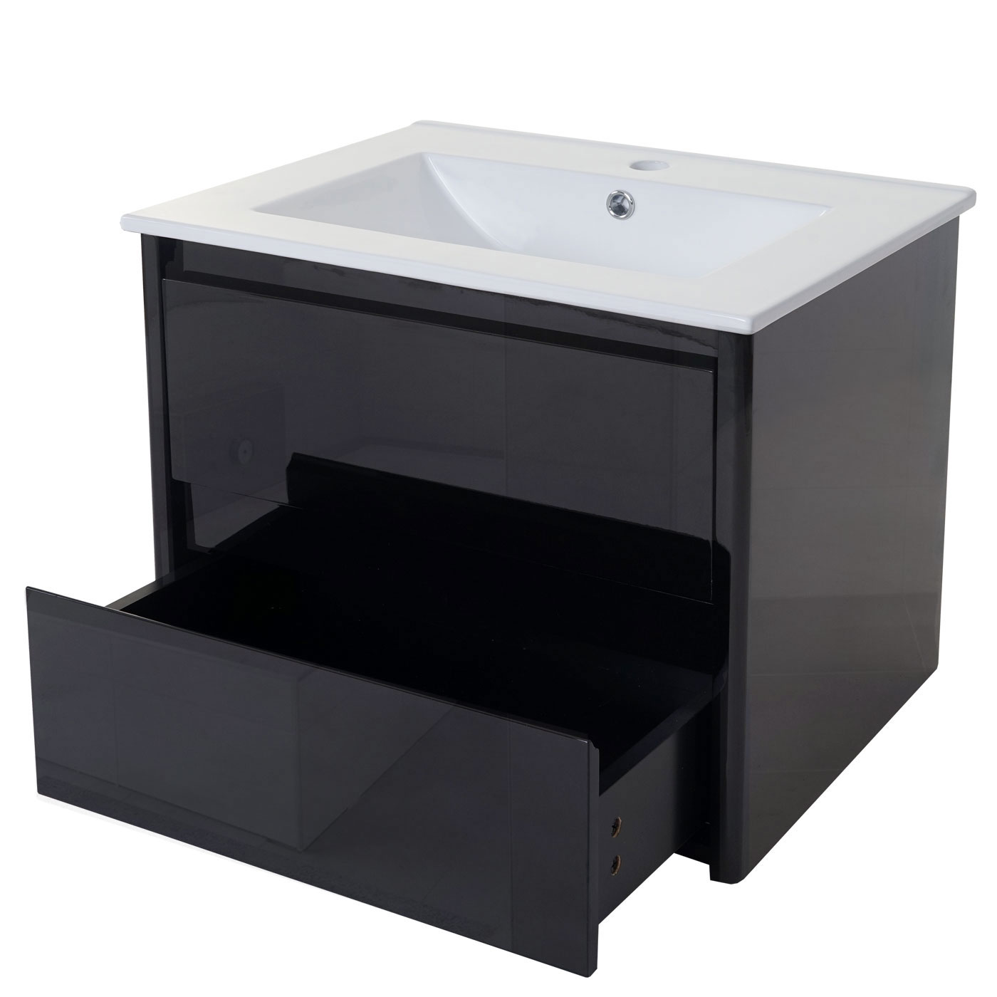Badezimmerset MCW-B19, Waschtisch Spiegelschrank Hängeschrank, hochglanz ~ schwarz