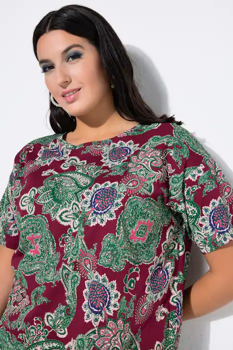T-Shirt, Paisley-Print, Halbarm, dunkel kirschrot