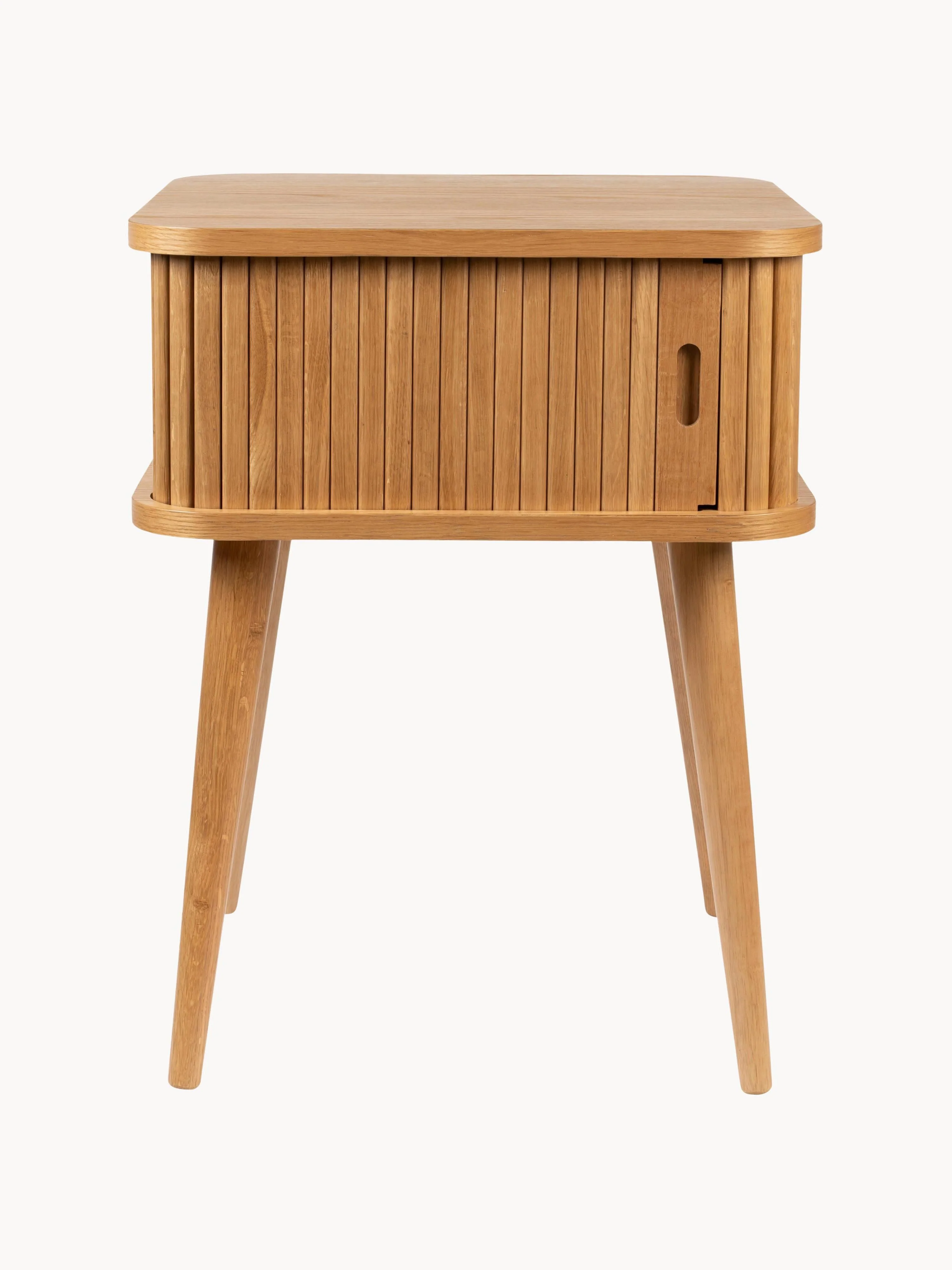 Houten nachtkastje Barbier met roldeur en gecanneleerde voorkant
