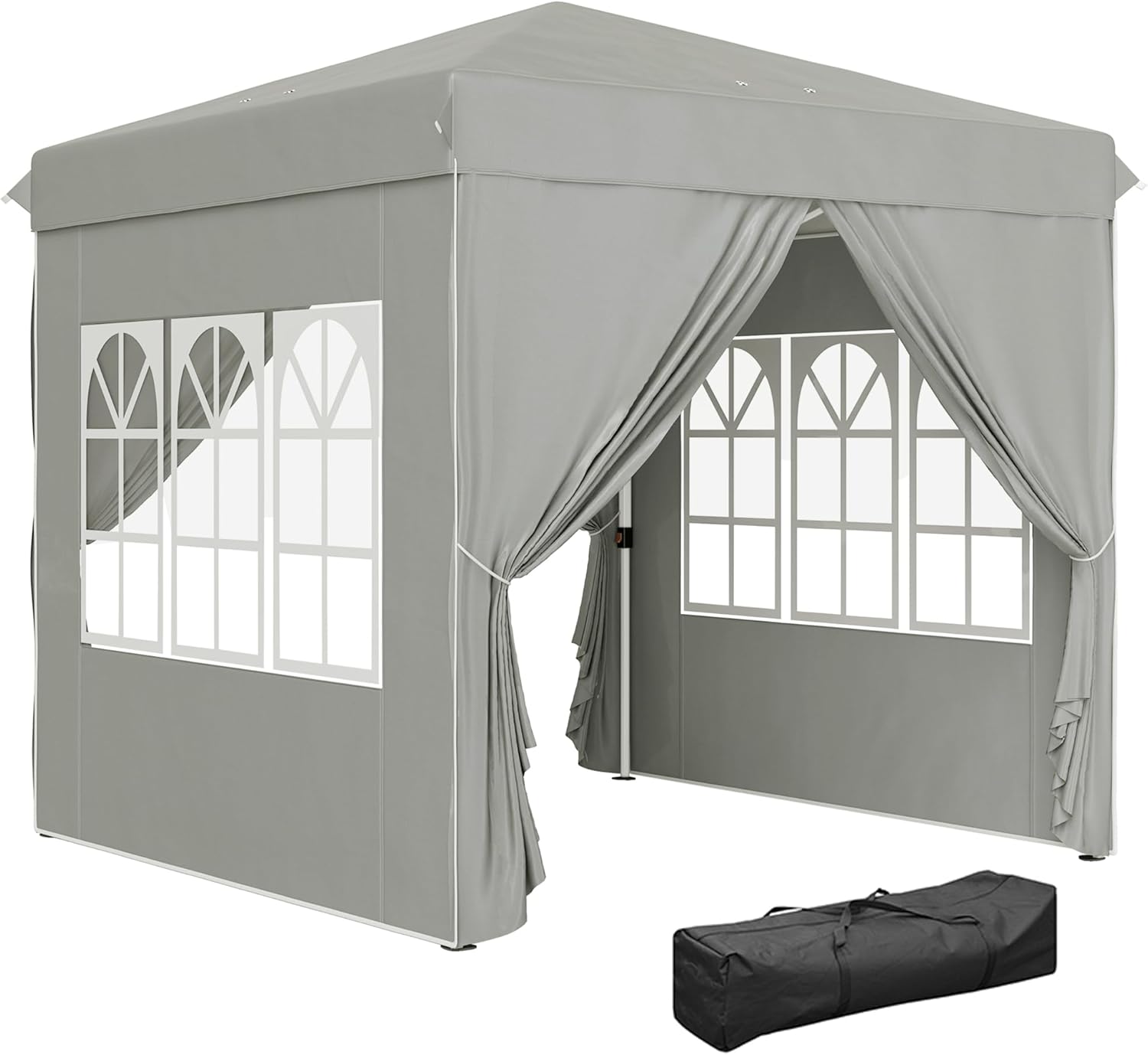 Outsunny Pavillon 2,5x2,5m, wasserabweisend Stabil Winterfest Pop-up Faltpavillon, UV Schutz 50+, Faltbar Partyzelt Gartenzelt mit 4 Seitenteilen Tasche Gartenpavillon für Camping Garten, Hellgrau