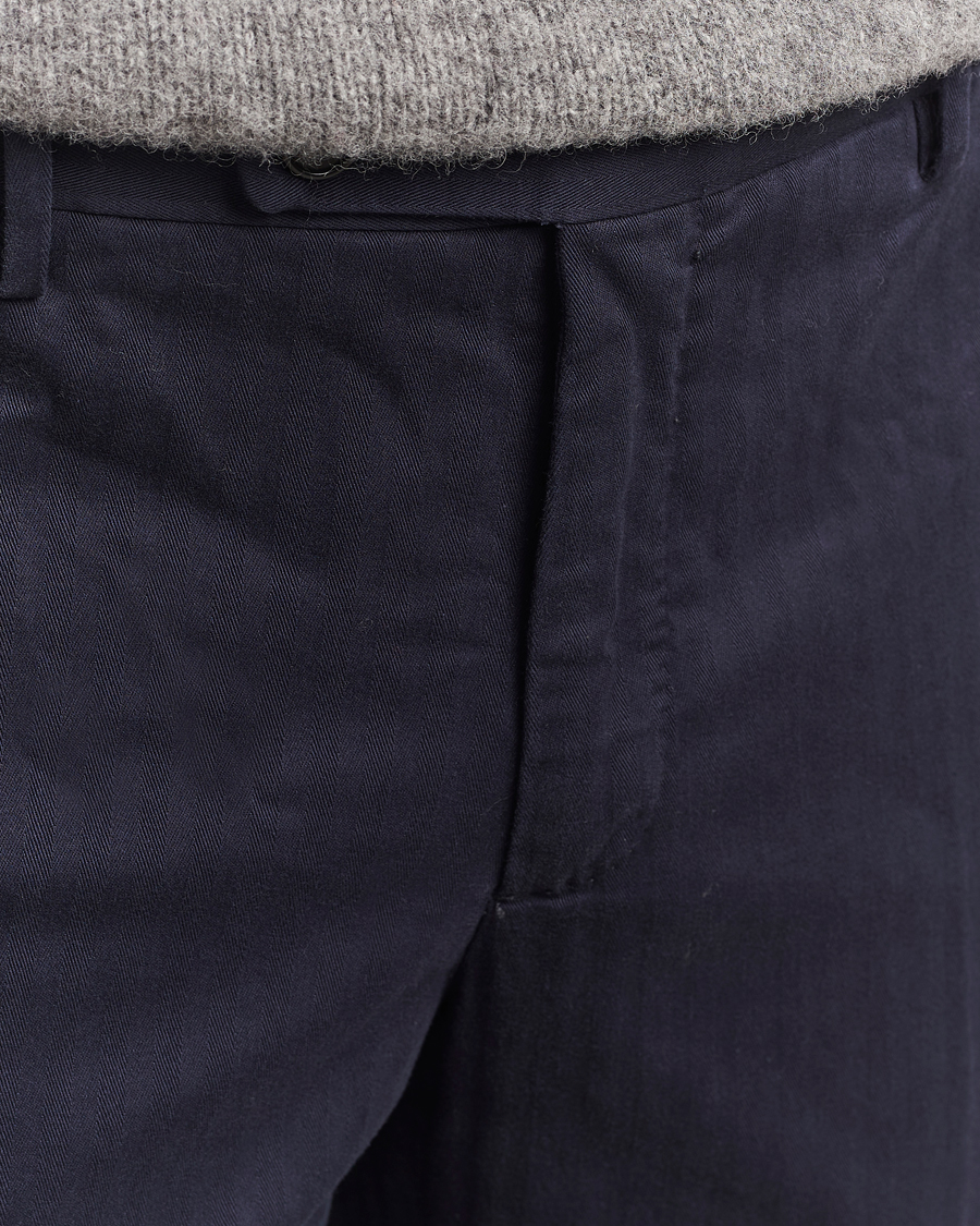 Incotex Regular Fit Comfort Herringbone Trousers Navy