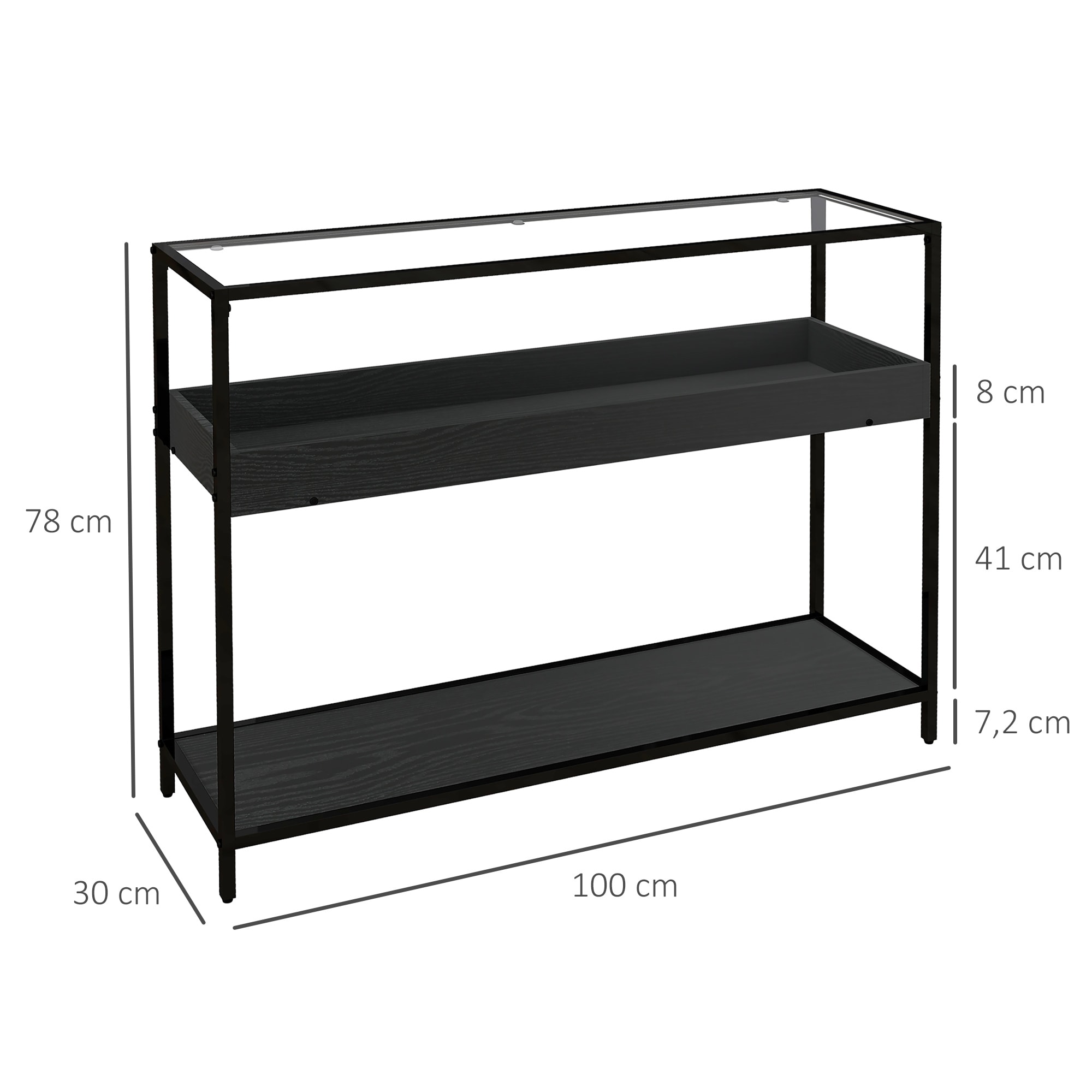 HOMCOM Konsolentisch mit Glasplatte und 2 Ebenen schwarz 100L x 30B x 78H cm