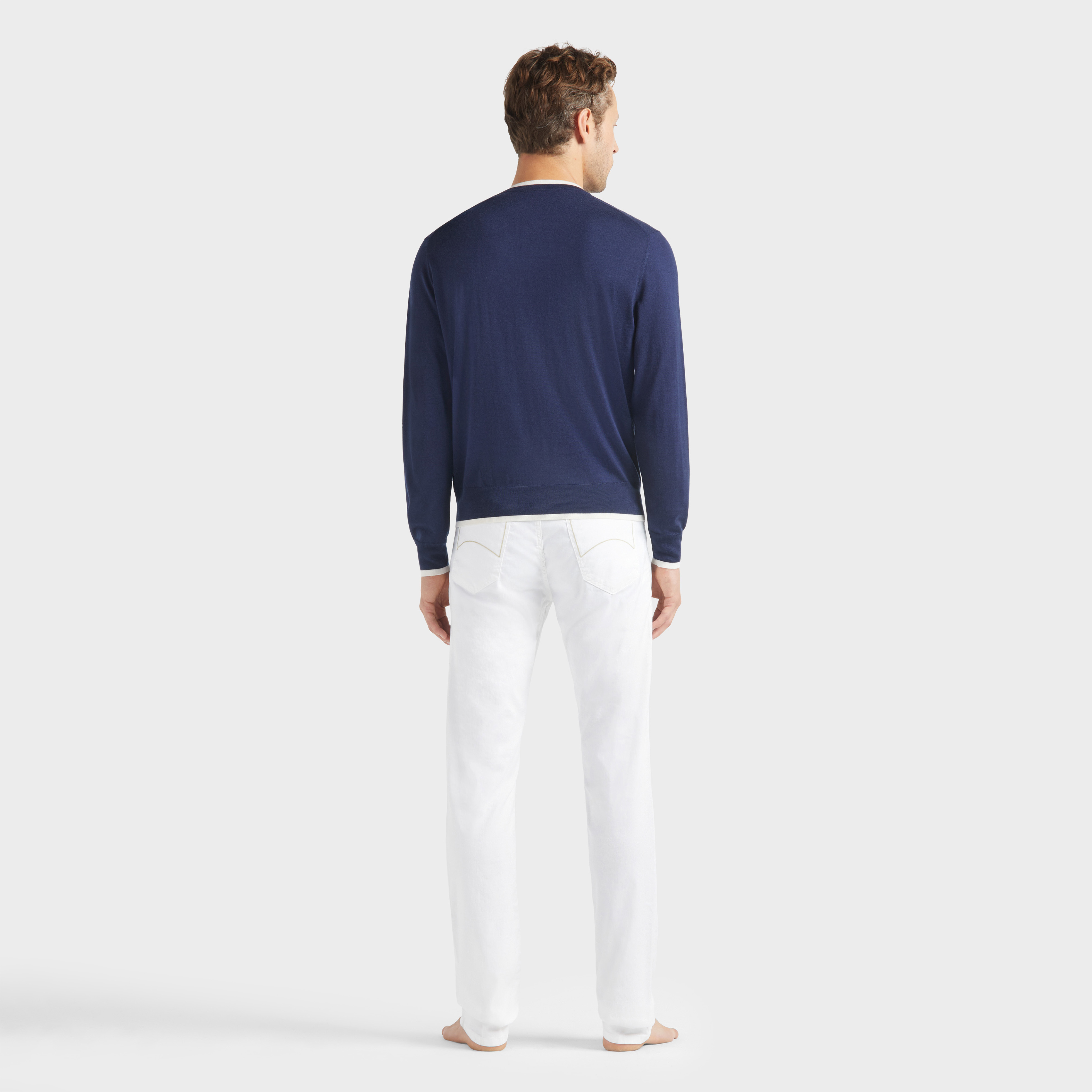 Pullover en laine mérinos cachemire soie ras-du-cou homme