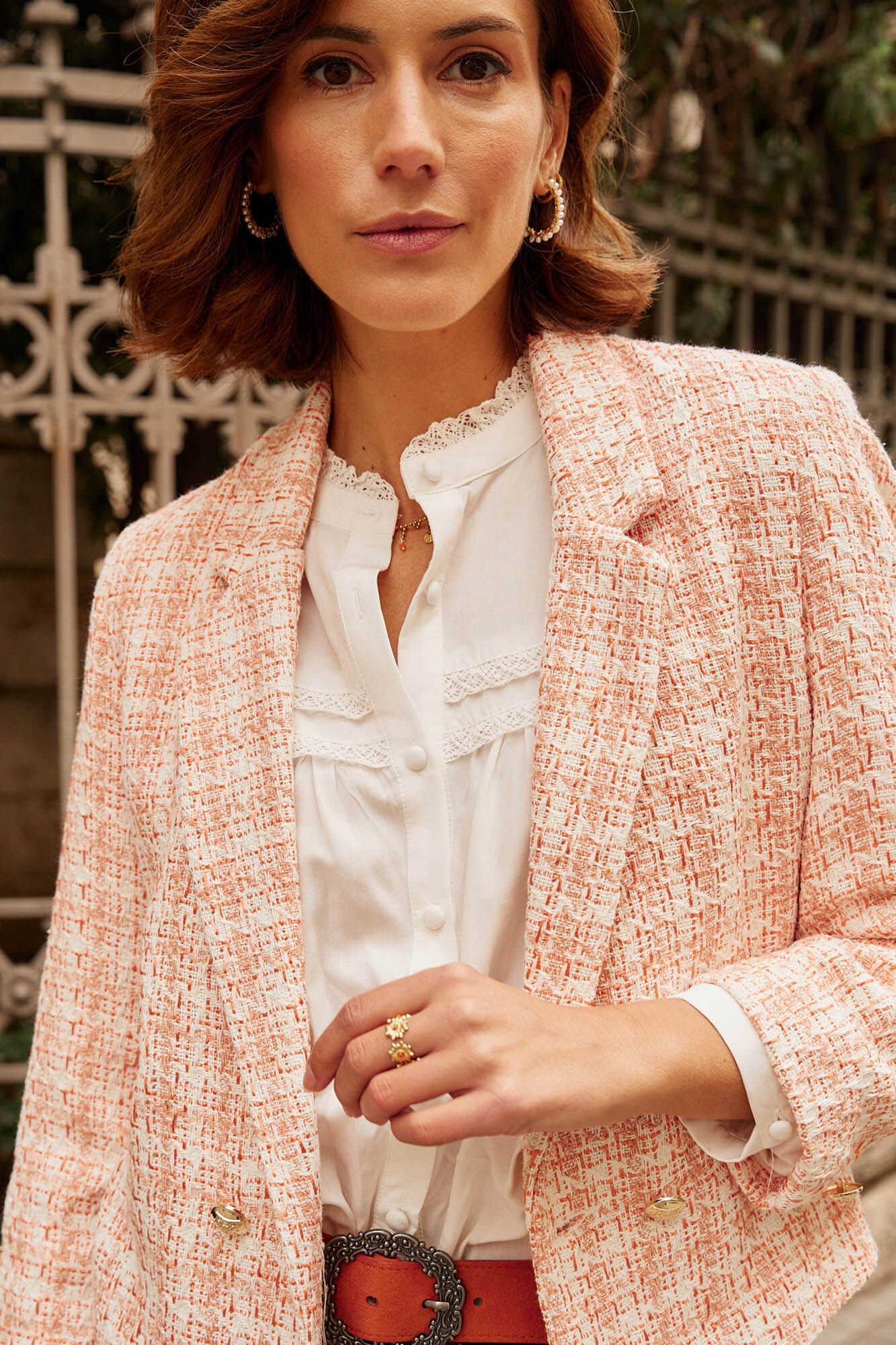 Casaco de tweed na cor salmão - Coral