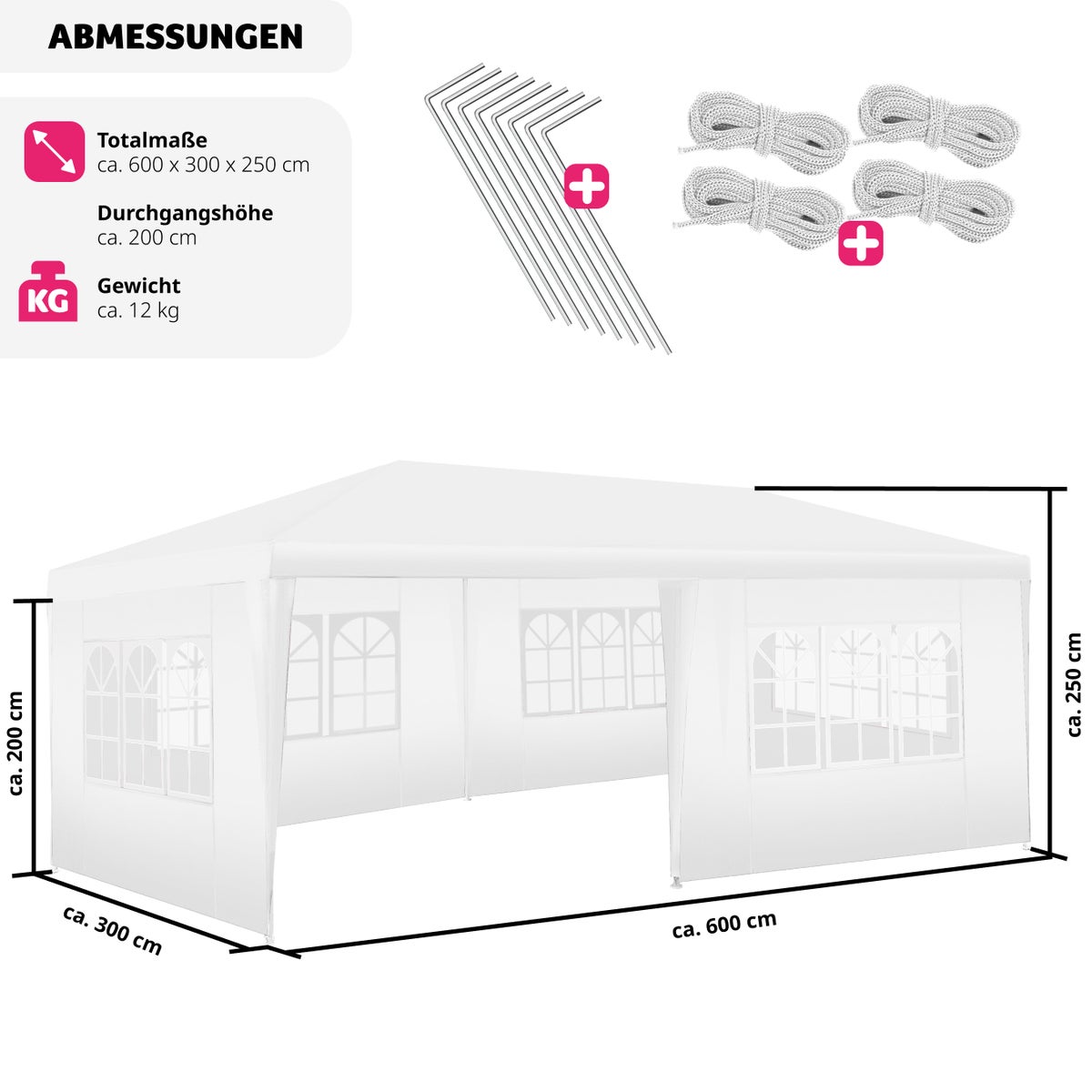 tectake Vivara paviljoen 6 x 3 m inclusief scheerlijnen en haringen