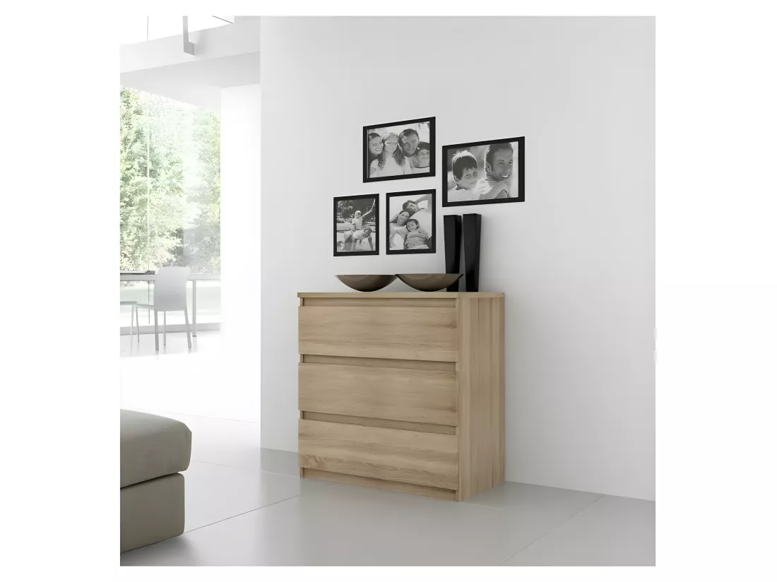 Commode CHELSEA 3 Tiroirs - Couleur chene - L 77,2 x P 42 x H 79,9 cm