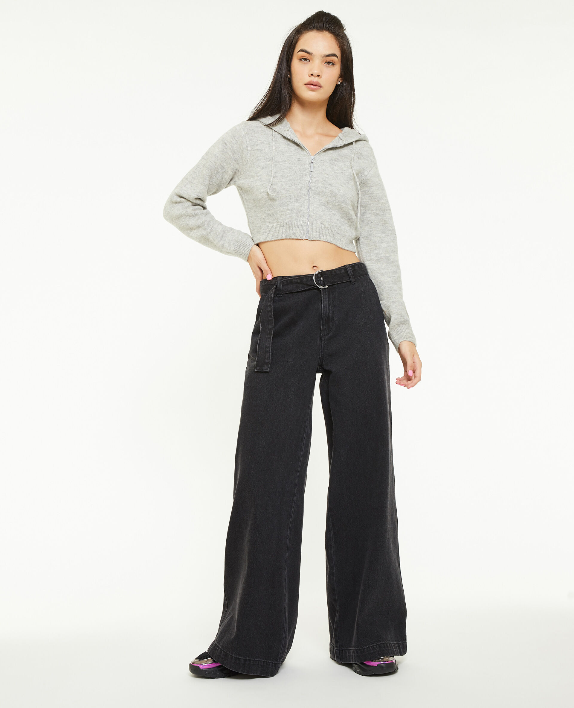 Jean wide extra large avec ceinture - Noir