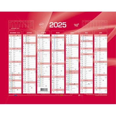 Quo Vadis - Calendrier bancaire 7 mois par face - 21 x 27 cm - rouge