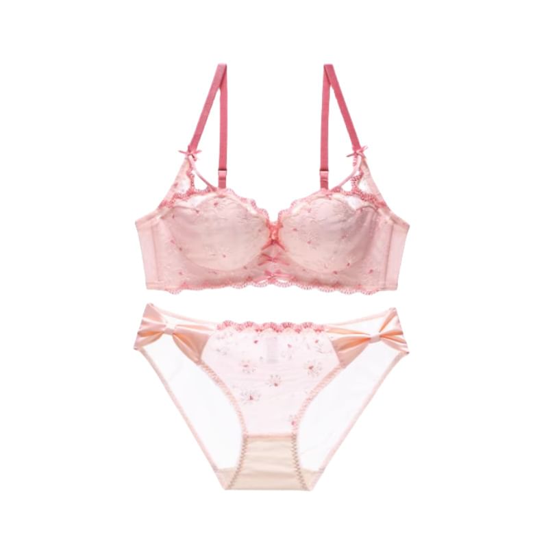 Sancus - Draadloze bh/slip/set met geborduurde bloemenstrik