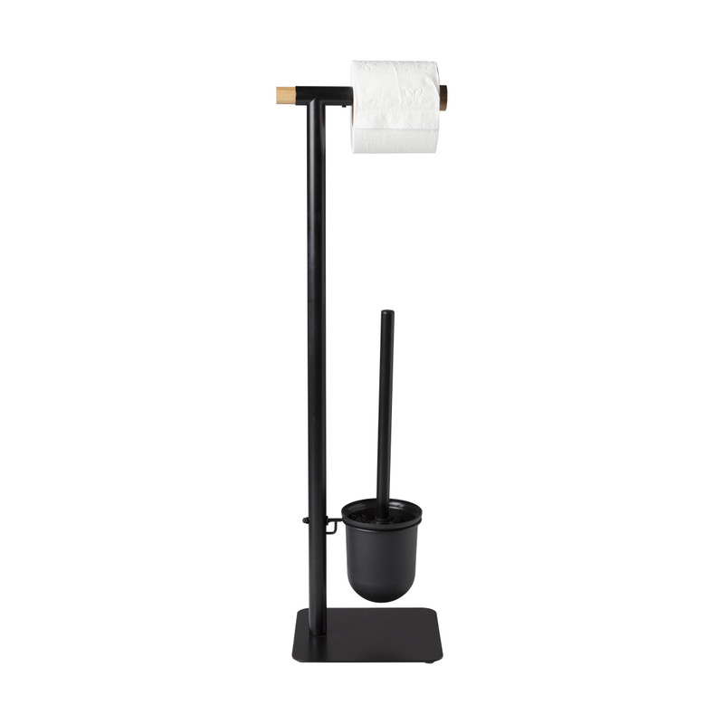 Toiletborstel en papierhouder - zwart - 21 cm