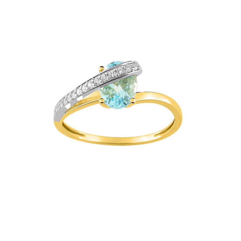 Bague femme - aigue marine - Or 18 Carats
