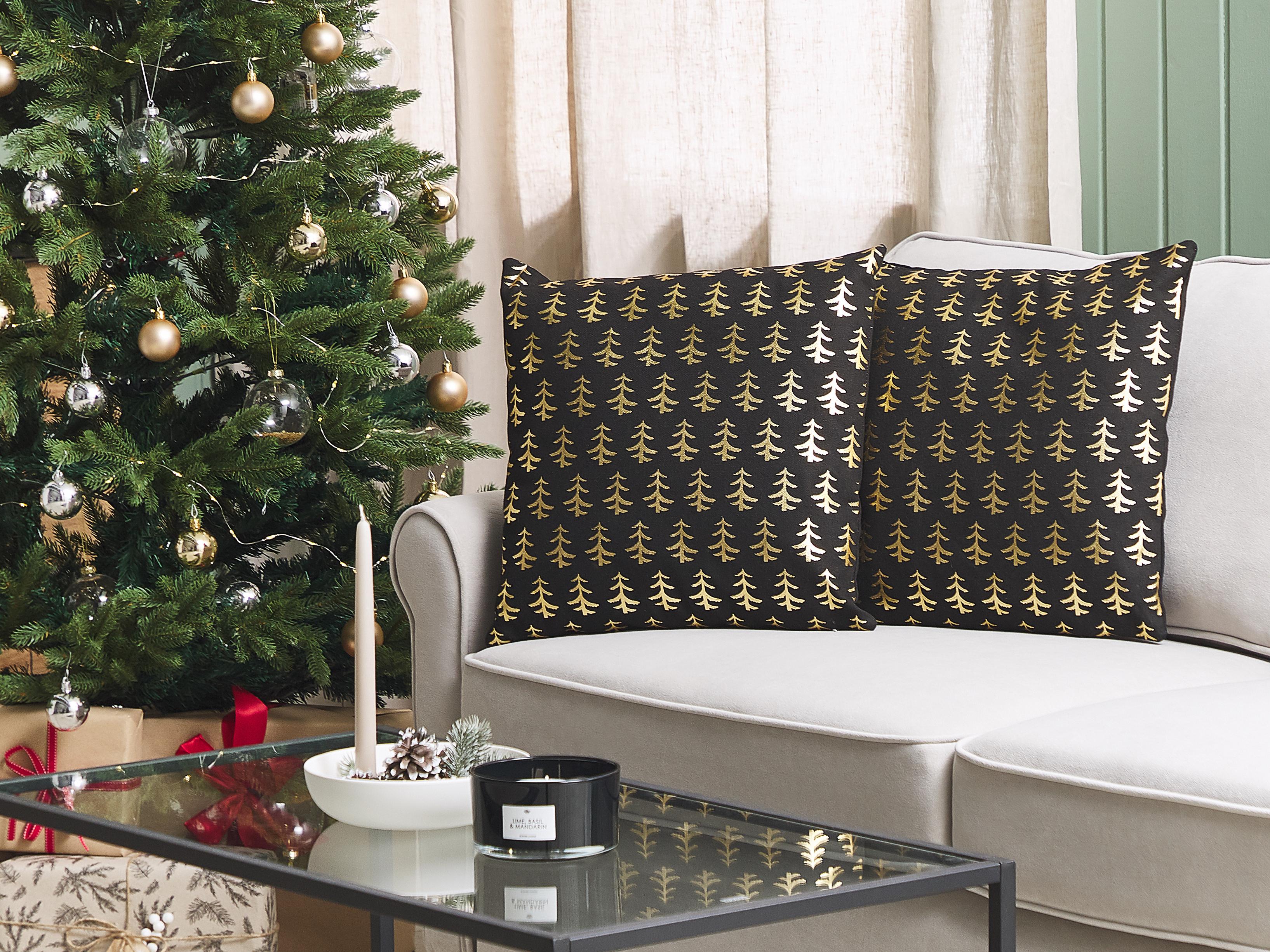 Set van 2 sierkussens LEROY Katoen 45 x 45 cm Zwart kerstmotief