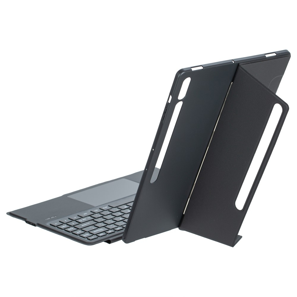 Samsung Galaxy Tab S10 Ultra / Tab S9 Ultra / Tab S8 Ultra Leder Tasche mit Bluetooth Tastatur   Touch Pad und S Pen Halter (QWERTY) - Schwarz