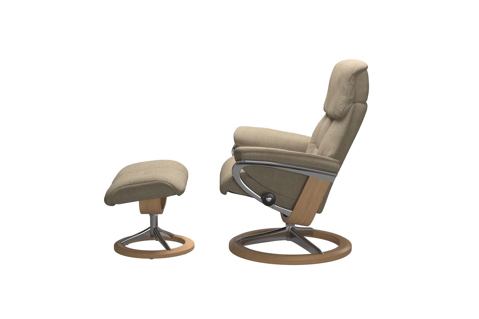 Ruby lenestol med krakk Tekstil Peony Beige - Signature Chrome - Eik