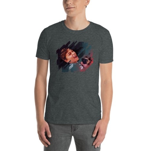 Camiseta eletrônica masculina Mascochula personalizada com a foto do seu animal de estimação, cinza escuro.