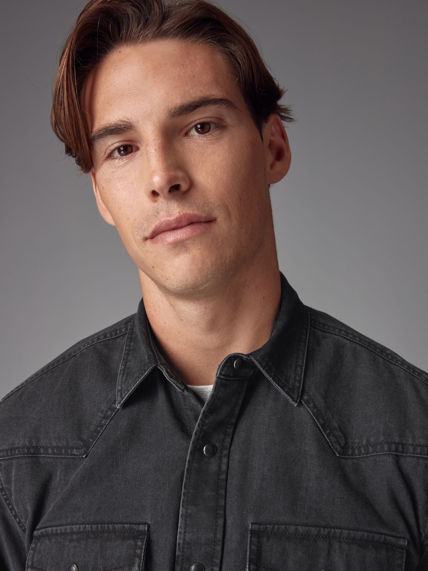 Zwart - Denim Western 100% Cotton Long Sleeve Shirt