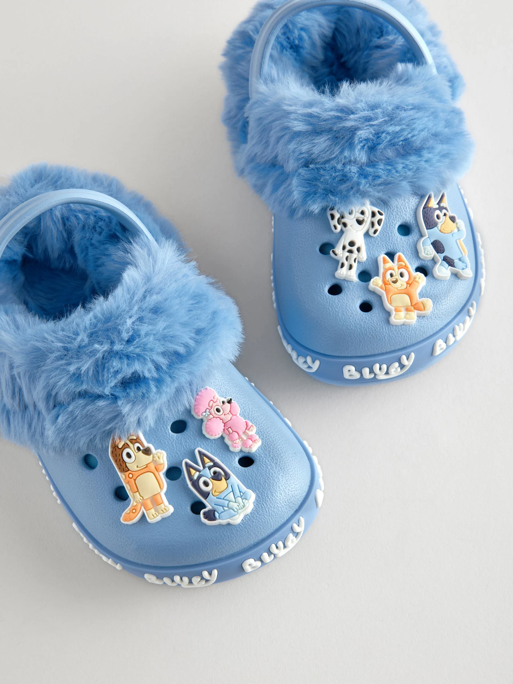 Blauw - Bluey - pantoffelklompen met voering van imitatiebont