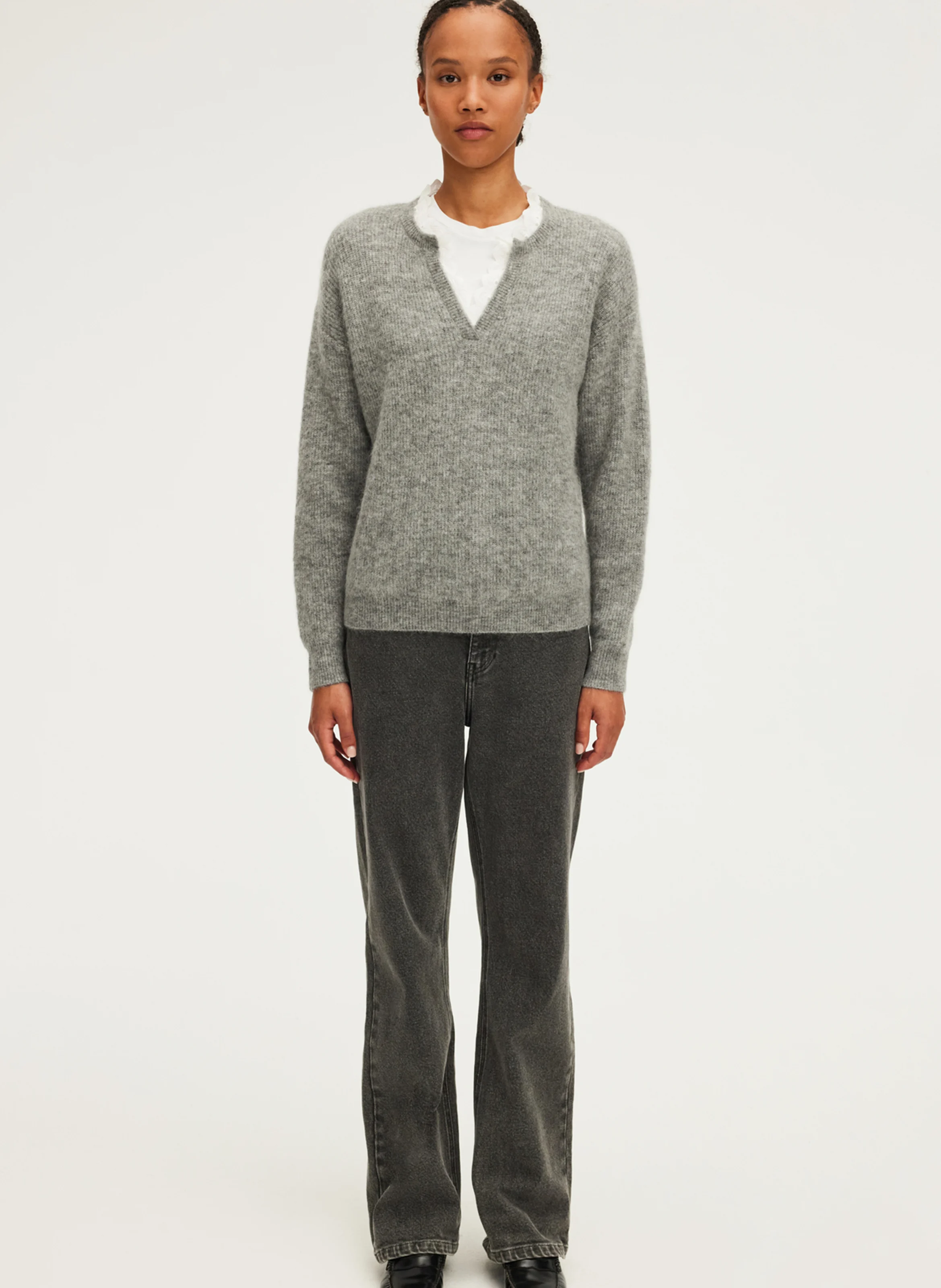 JULETTE - Pull droit en laine mélangée| Gris