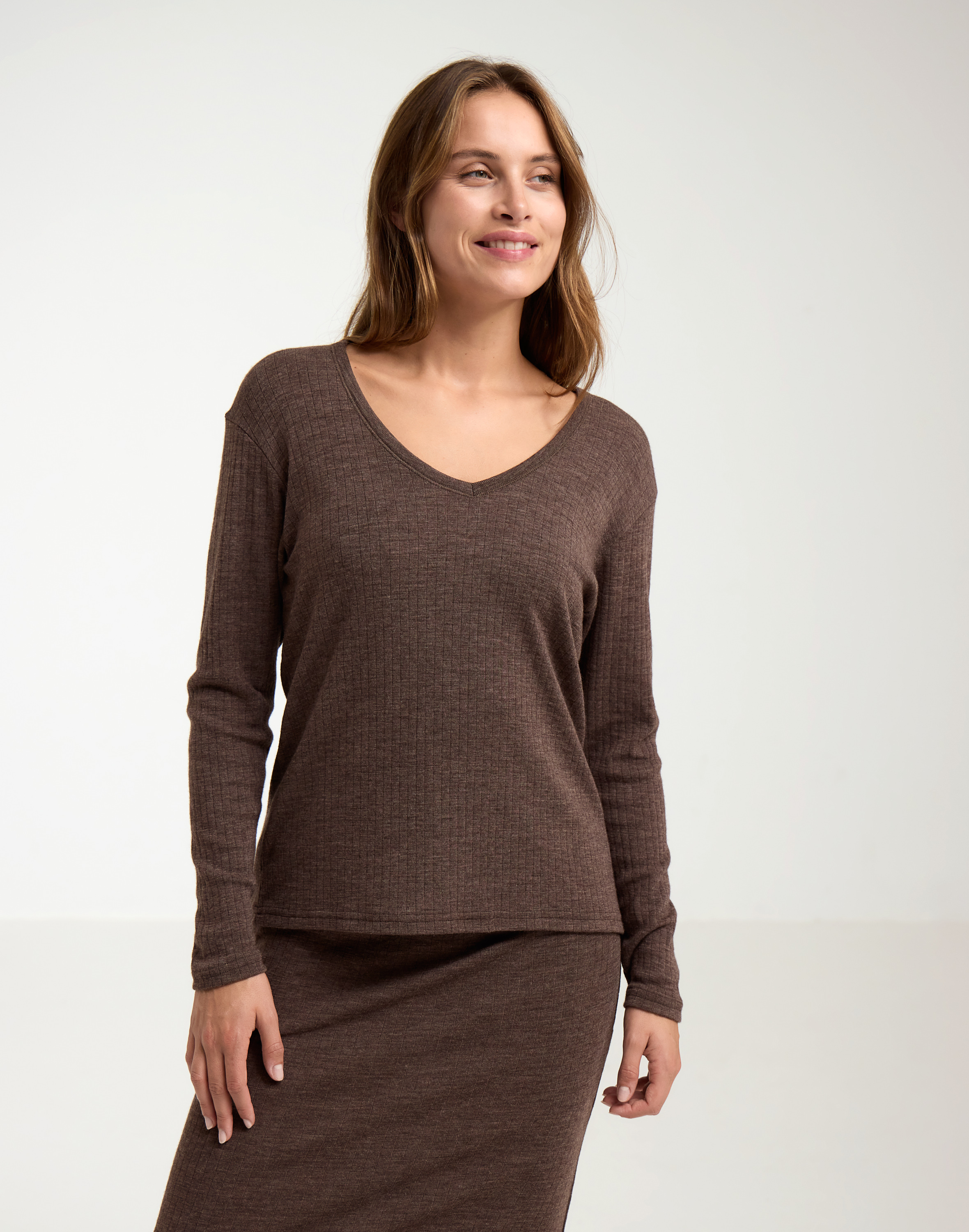 Shirt met v-hals van merinowol voor dames