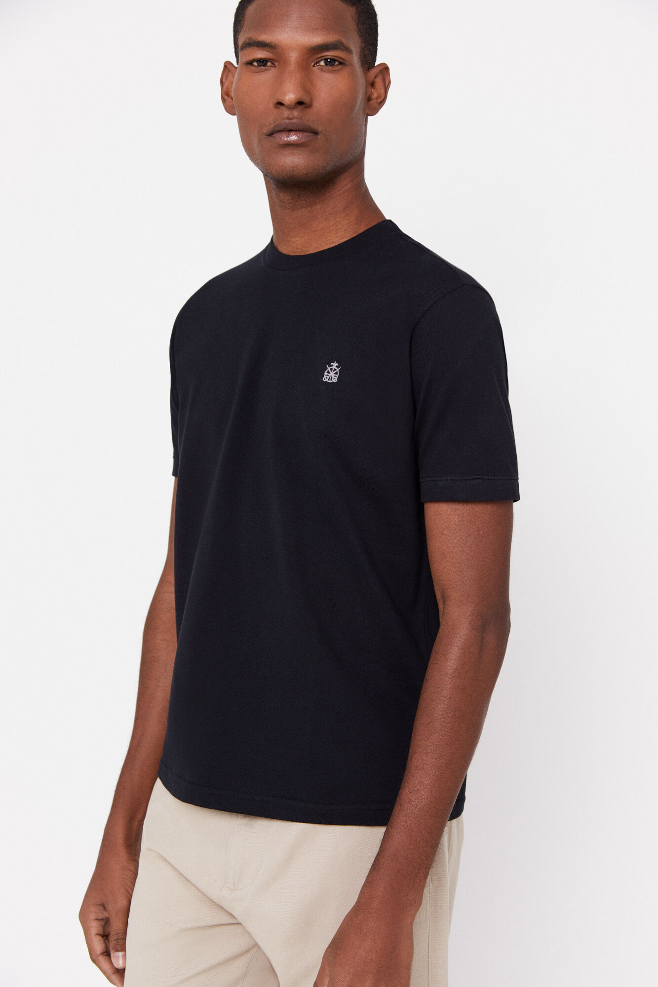 Camiseta básica de piqué - Preta