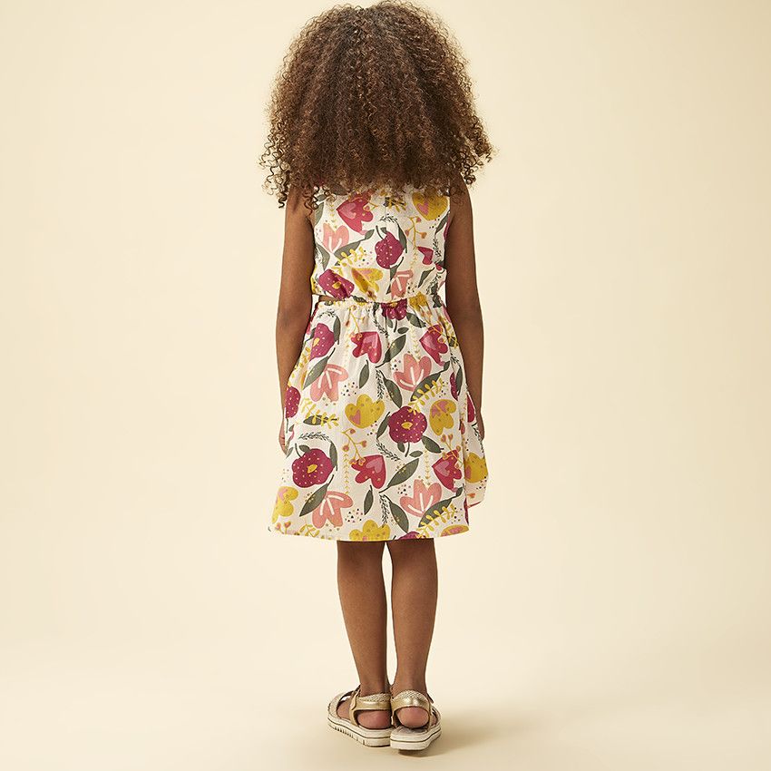 Robe sans manches imprimé floral à fentes latérales pour fille - Blanc